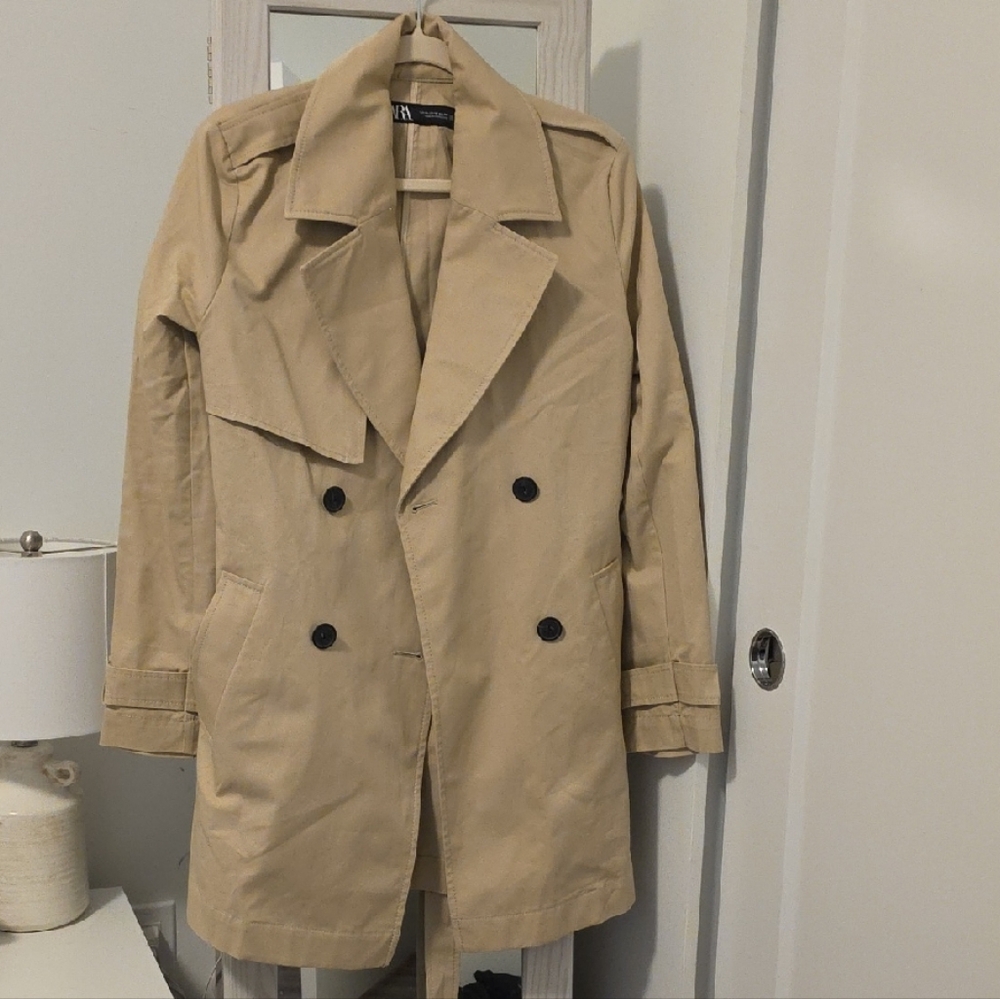 Zara Beige Double-Breasted Trench Coat